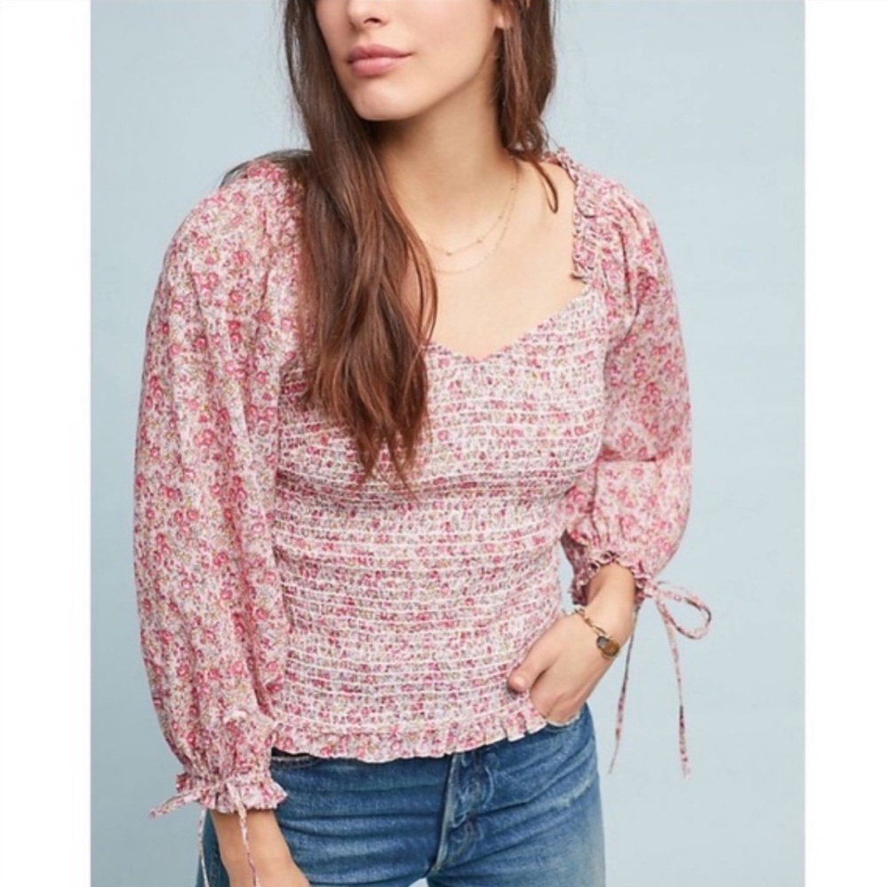 Anthropologie Ranna Gill Josephine floral smocked top